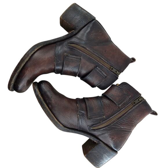 Frye Ankle Boots Womens 8.5 M Sabrina Double Buckle Moto Booties Brown Leather - Picture 9 of 12